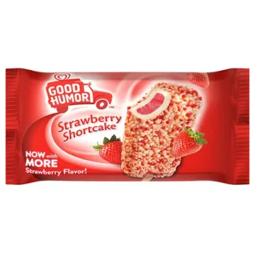 Good Humor Strawberry Shortcake bar coated in strawberry cake crumble